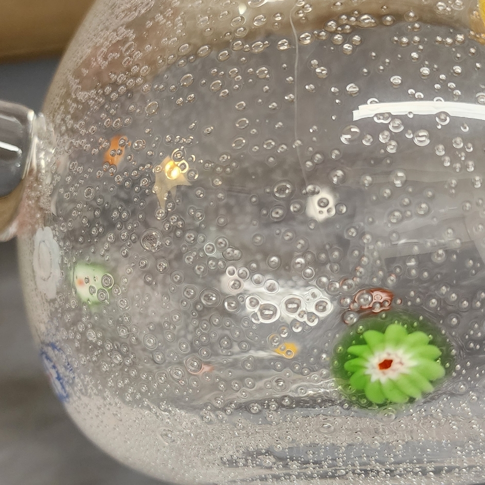 Hand blown clear bubble glass pitcher with flowers 9" beautiful flared top - Picture 6 of 11